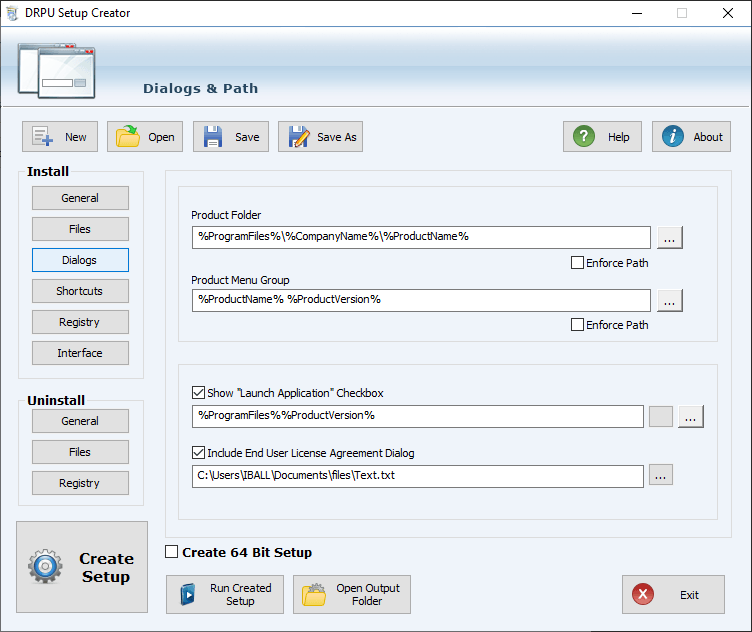 Dialogs option Launch Application